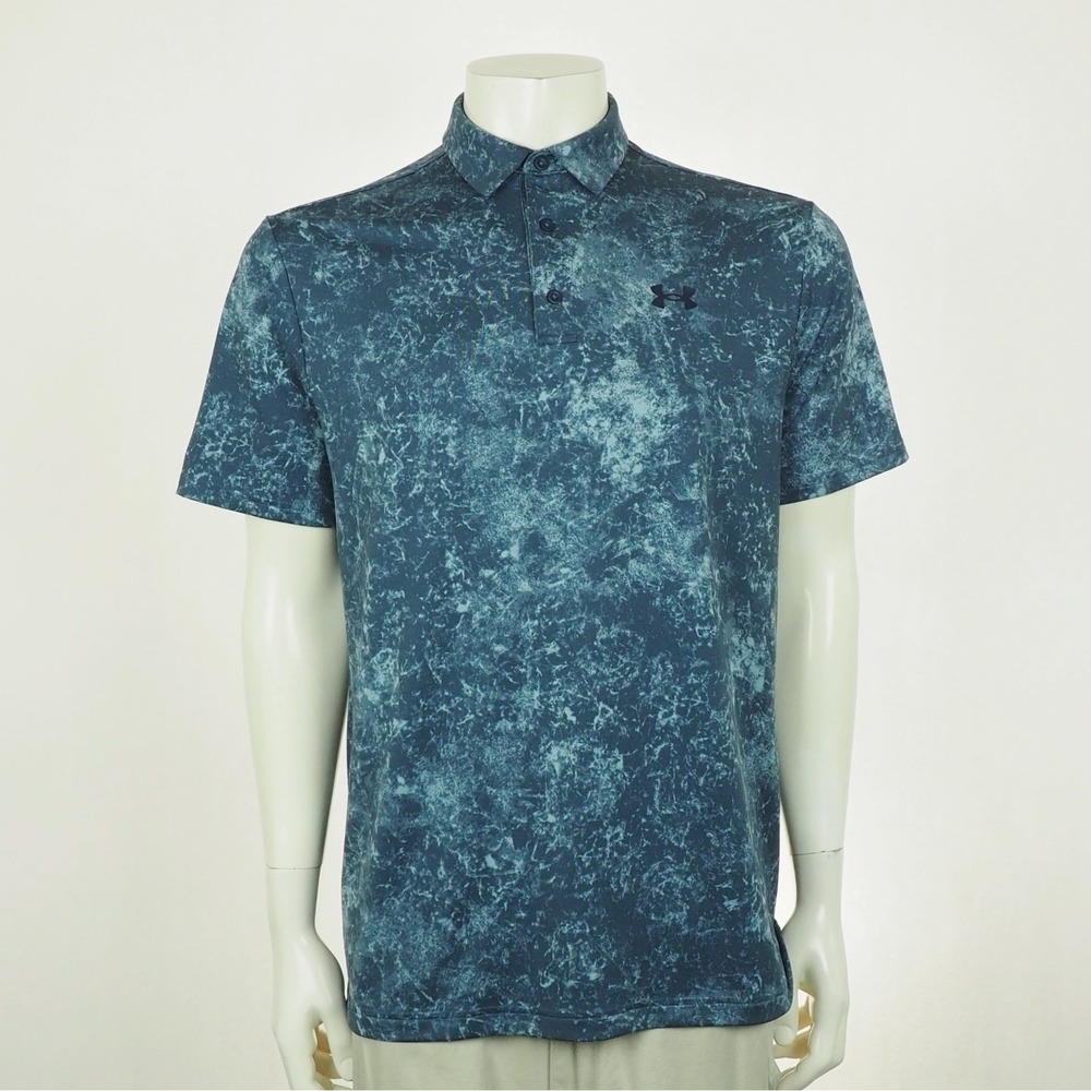 Under Armour Playoff 2.0 Golf Polo Shirt Mens Medium Blue Printed Jacquard Blend